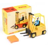 Dinky Toys 404 Conneyancer Fork Lift Truck - Deep yellow body, yellow plastic inner and cage, bla...