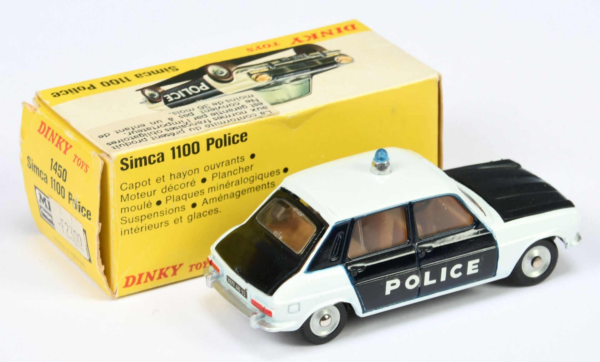 French Dinky Toys 1450 Simca 1100 "Police" car - White and Navy blue with tan interior, blue roof... - Image 2 of 2