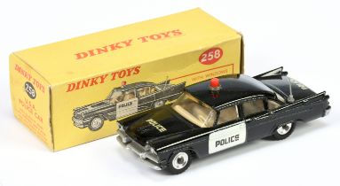 Dinky Toys 258 Dodge Royal sedan "USA Police" Car - Black body, white door panels, cream interior...