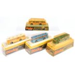 Dinky Toys  293/296 Duple Viceroy Luxury Coach Group Of 4 (1) Blue, (2) Green (over-painted), (3)...