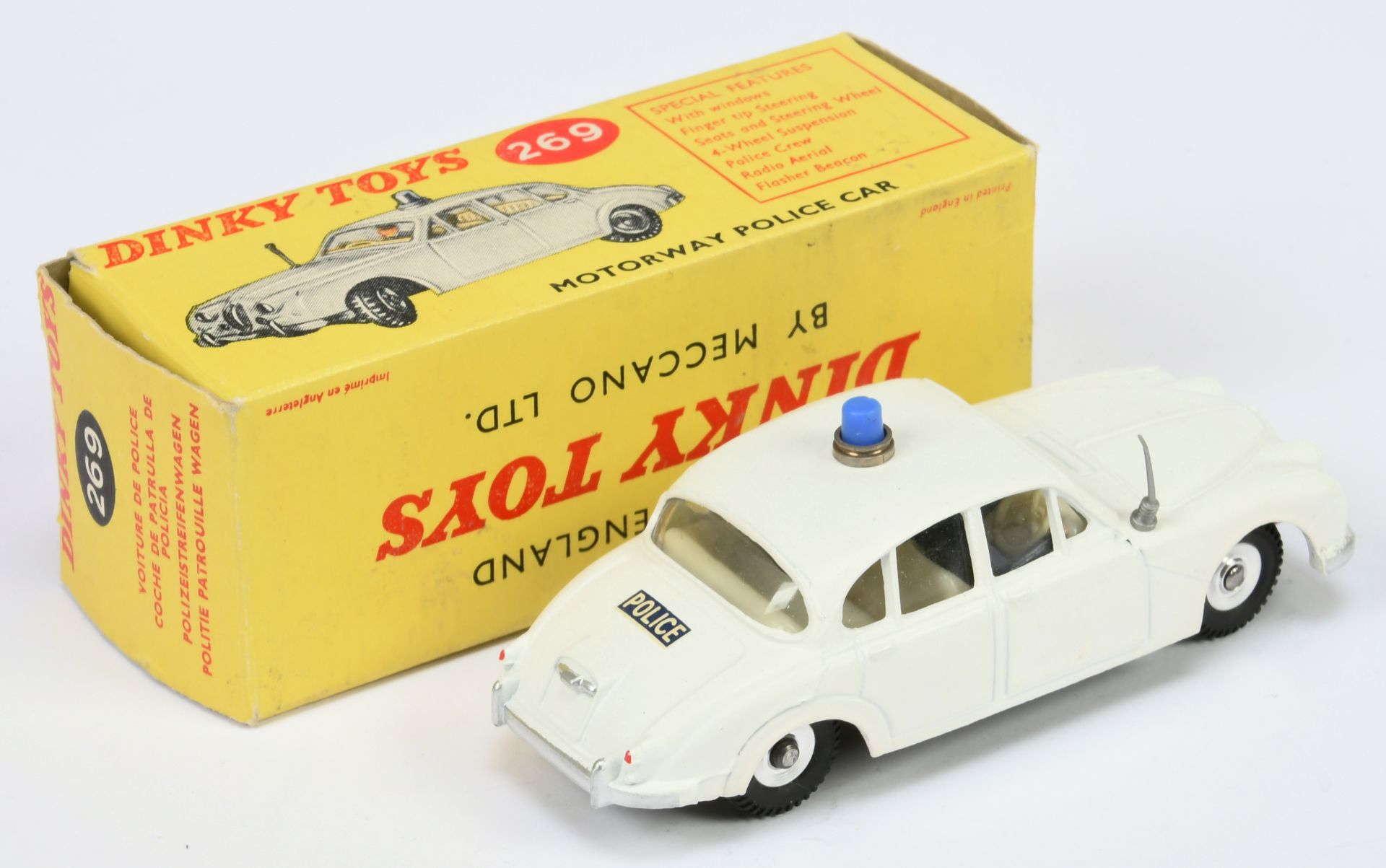 Dinky Toys 269 Jaguar 3.4 Litre "police" Car - White body, ivory interior with figures, silver tr... - Bild 2 aus 2