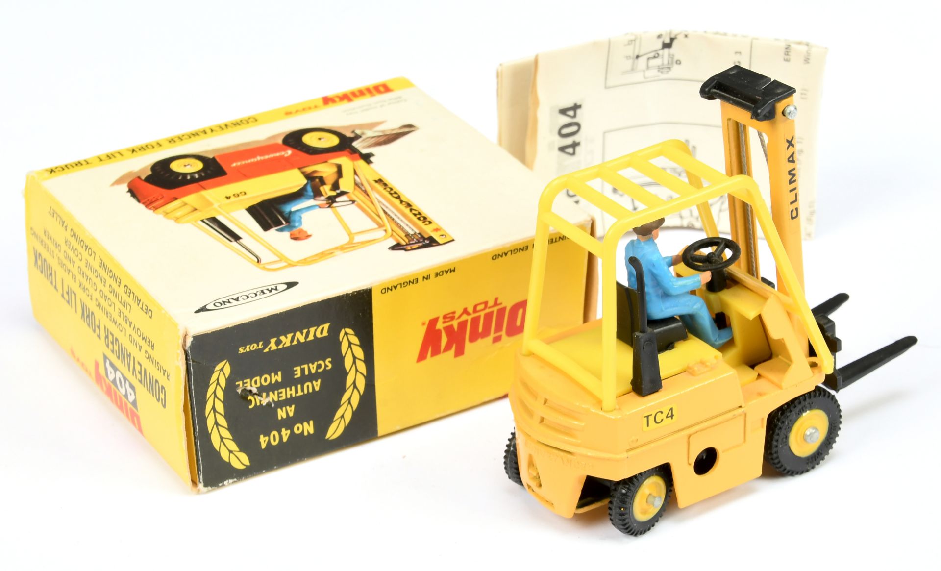 Dinky Toys 404 Conneyancer Fork Lift Truck - Deep yellow body, yellow plastic inner and cage, bla... - Image 2 of 2