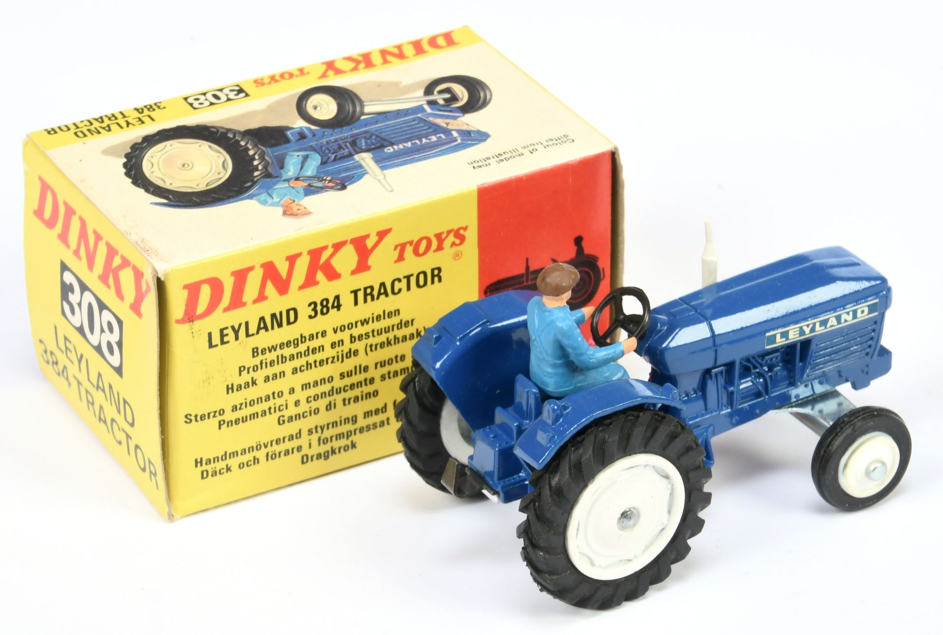 Dinky Toys 308 Leyland 384 Tractor - Blue body, white hubs and chimney stack, figure driver, silv... - Bild 2 aus 2