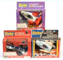 Dinky Toys Group Of 3 To Include (1) 363 Zygon Patroller - Blue and Chrome, (2) 367 Space battle ...