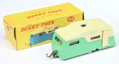 Dinky Toys 188 Four Bert Caravan - Two-Tone Cream over light green, light beige opening side door...