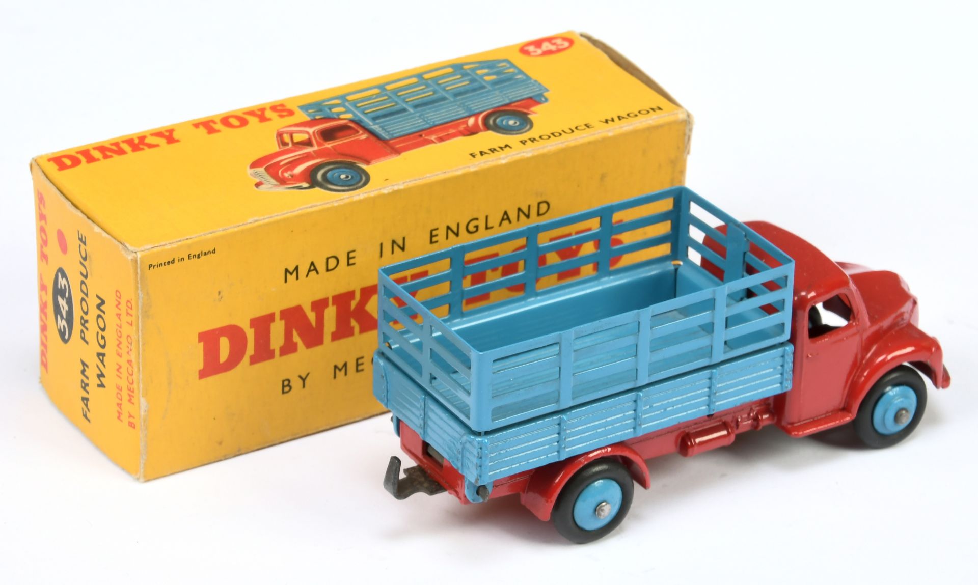 Dinky Toys 343 Dodge Produce Wagon - Red cab and chassis, mid-blue stake back and rigid hubs with... - Image 2 of 2