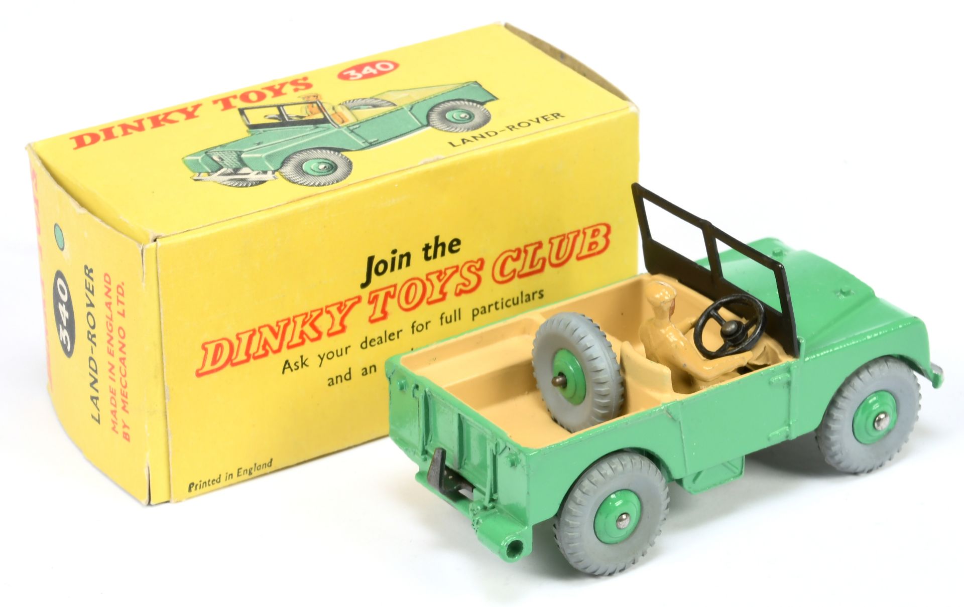 Dinky Toys 340 Land Rover - mid-green including rigid hubs with grey treaded tyres, deep cream in... - Image 2 of 2