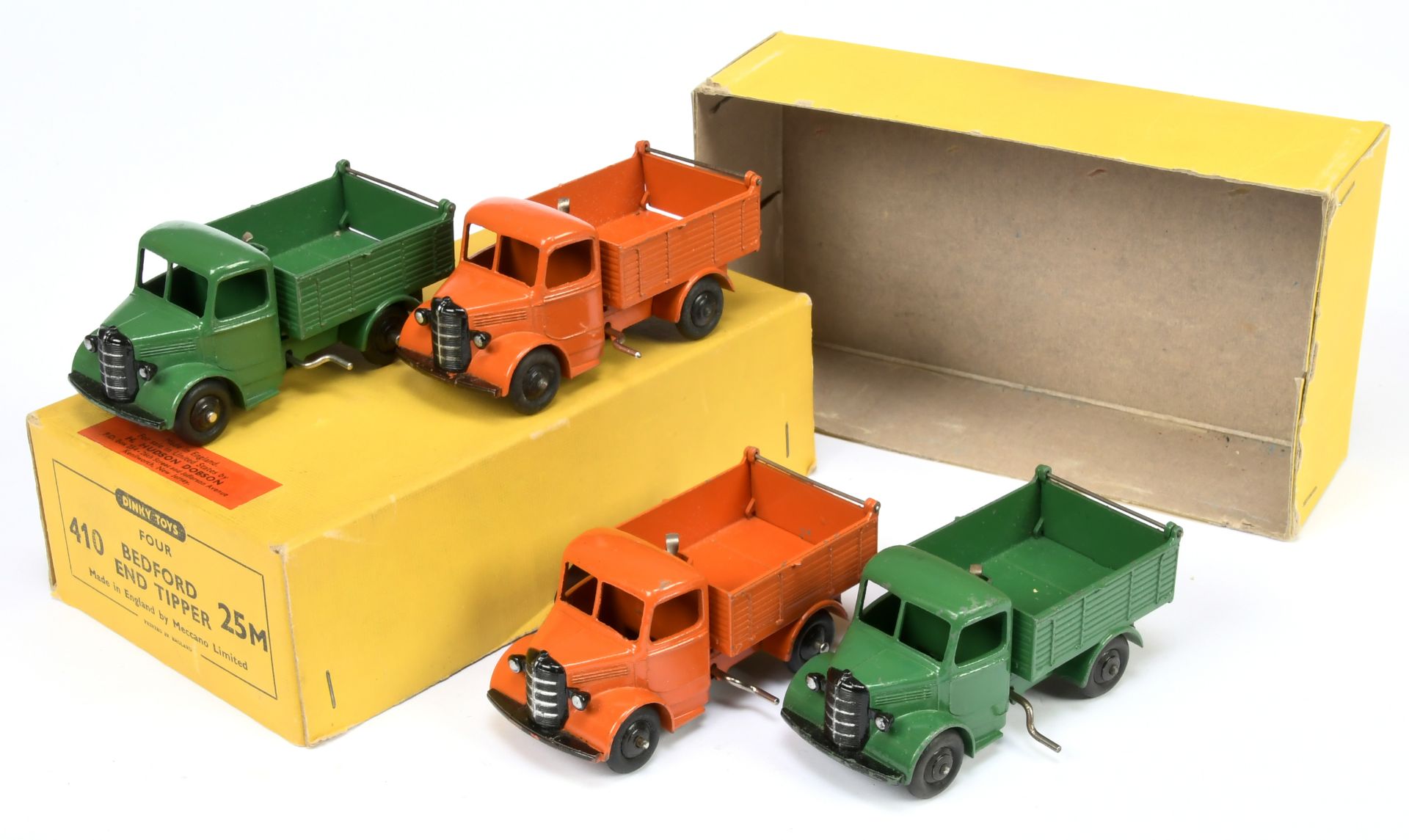 Dinky Toys Trade pack 25M (410) Bedford End Tipper- containing 4 examples - (1) Green including c...