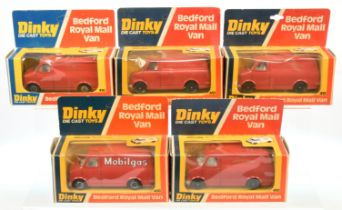 Dinky Toys 410 Bedford Promotional Vans Group Of 5 - (1) " Manchester Fire Brigade", (2) "Royal M...