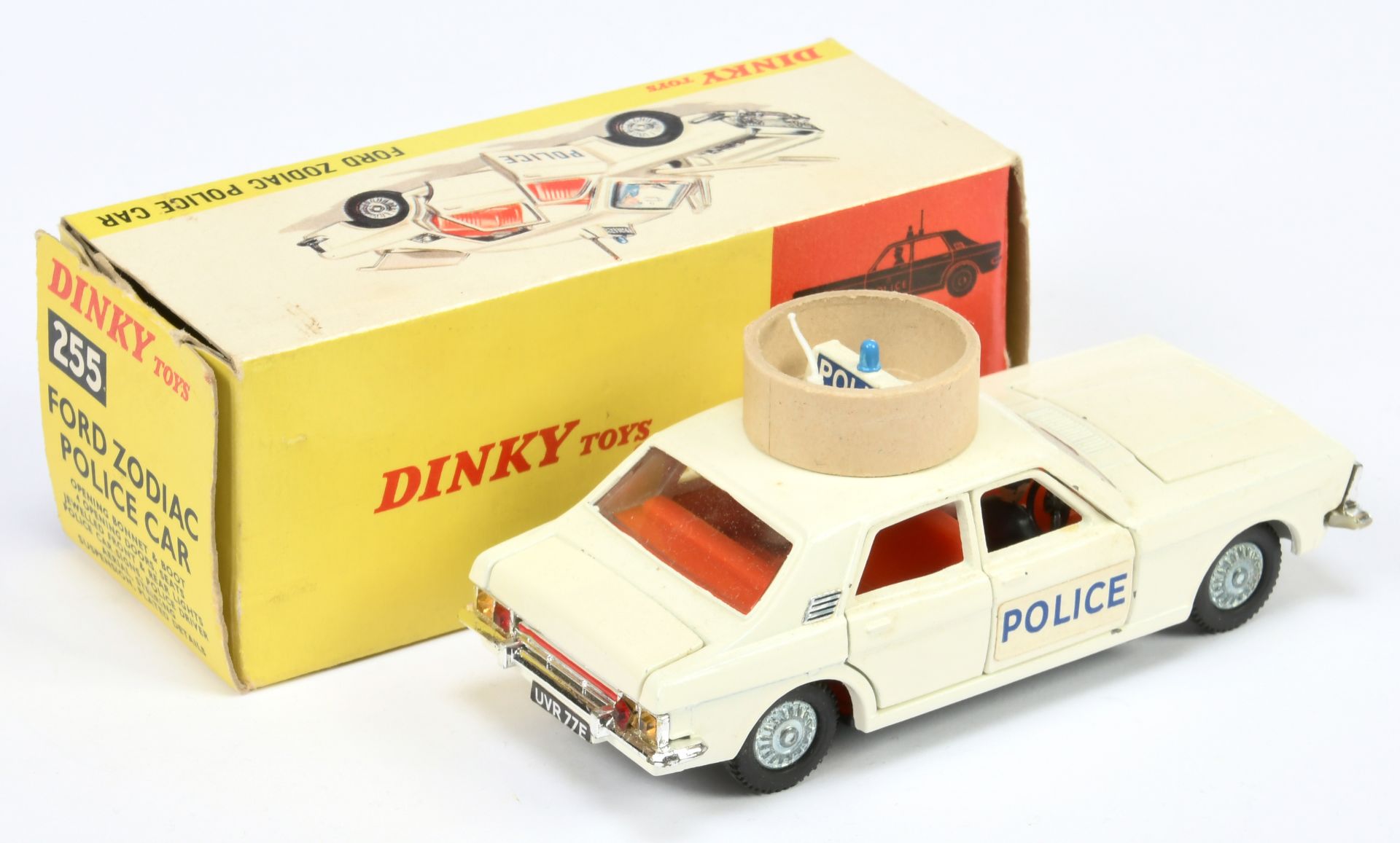 Dinky 255 Ford Zodiac "Police" Car - Off white body and roof box, orange-red interior, chrome tri... - Bild 2 aus 2