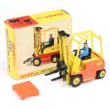 Dinky Toys 404 Conneyancer Fork Lift Truck - Orange body, yellow plastic inner and cage, black fo...