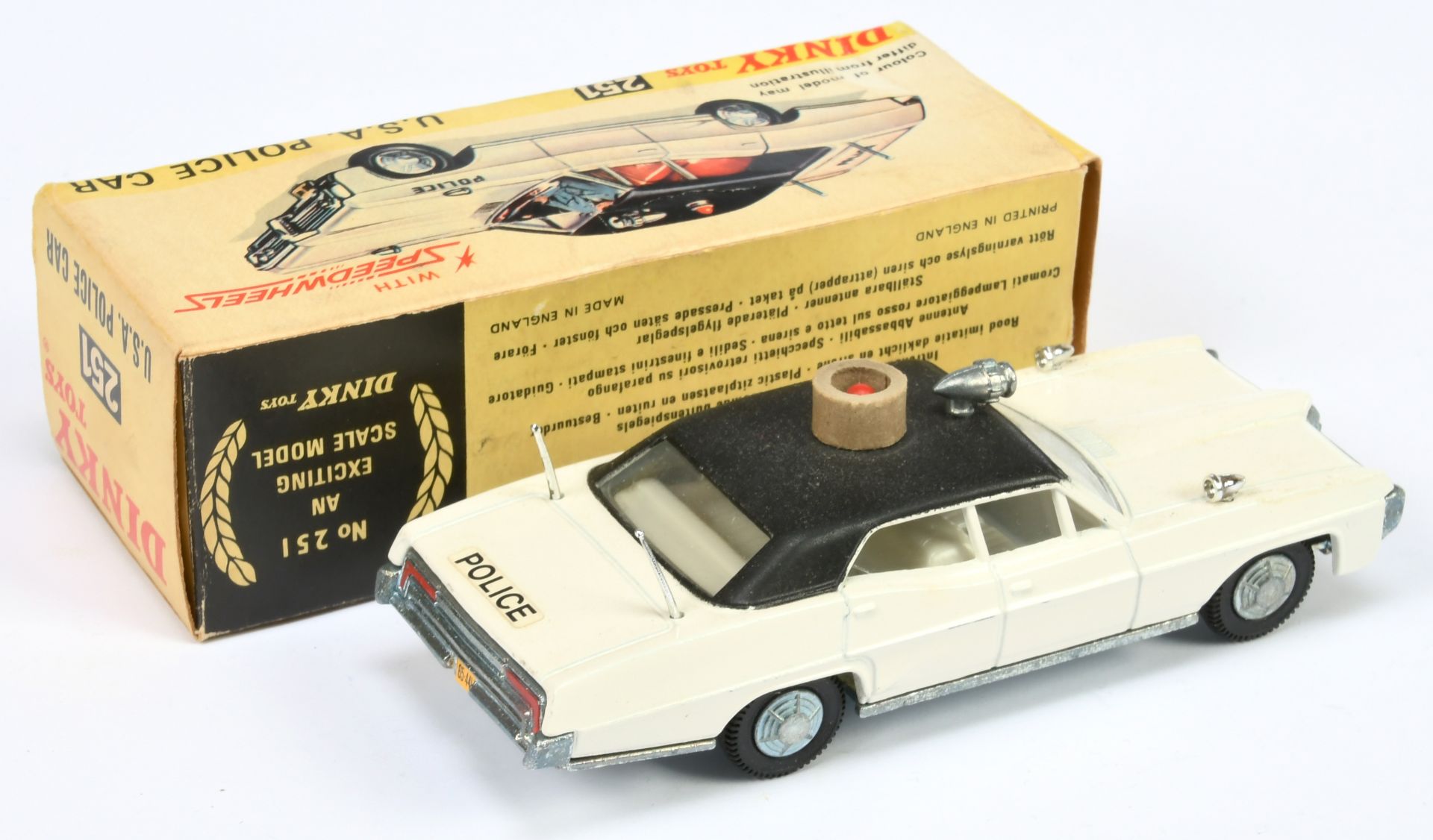 Dinky 251 Pontiac Parisienne "Police car - White body, black roof with red light, off white inter... - Image 2 of 2