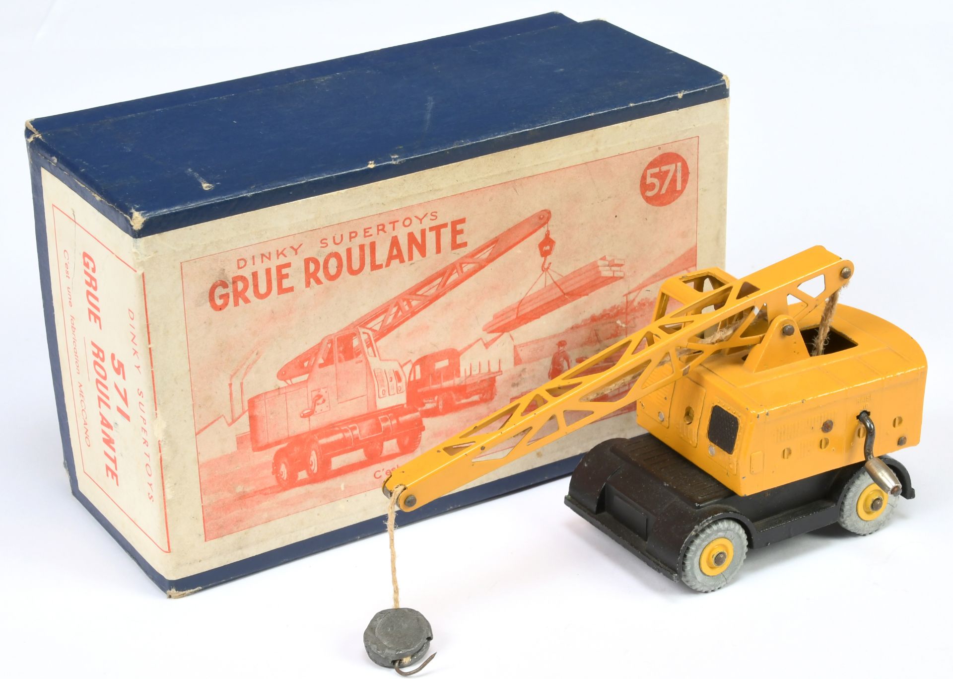 French Dinky Toys 571 Grue Roulante (Mobile crane) - Yellow including jib and supertoy hubs, blac...