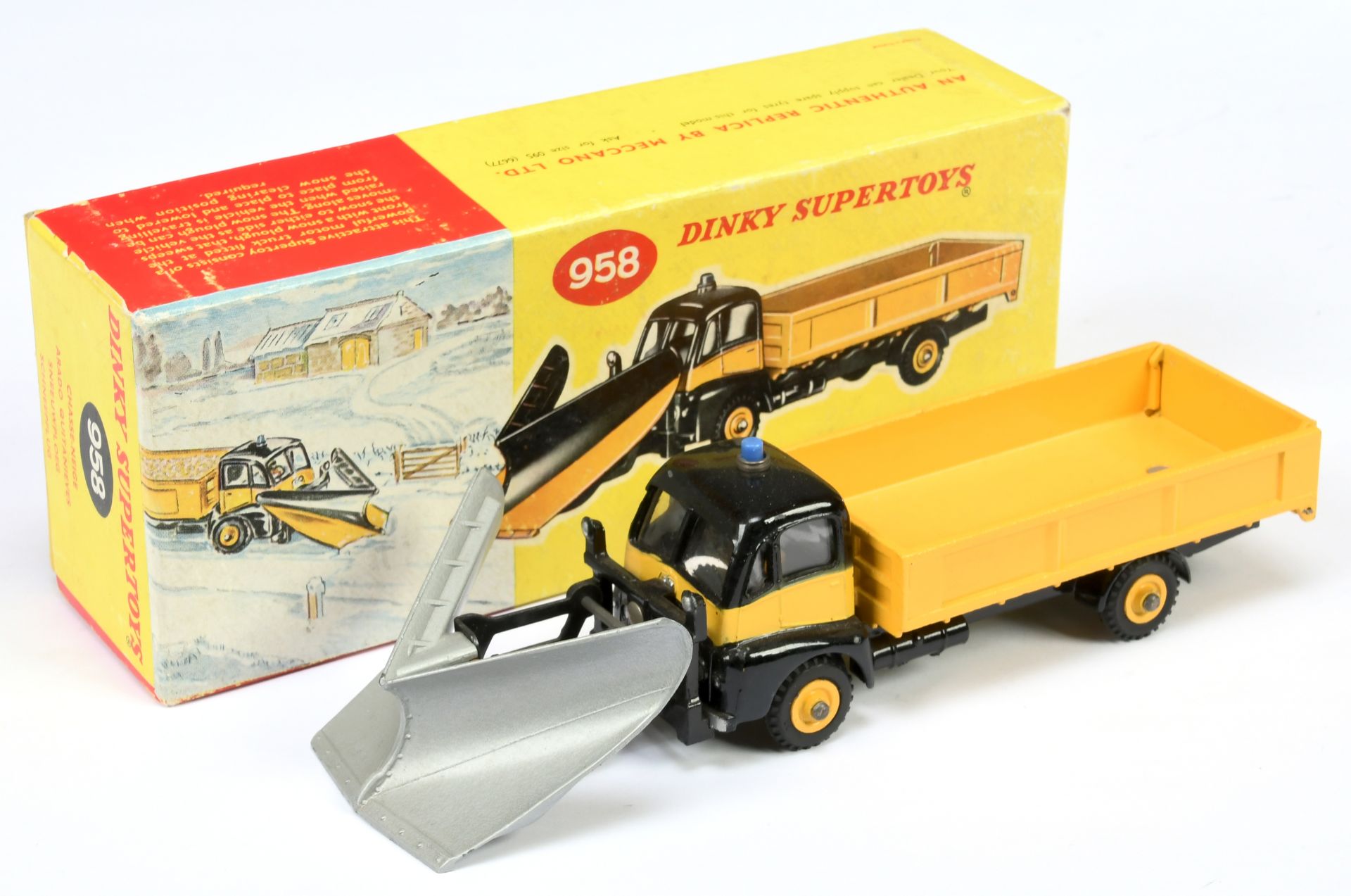 Dinky Toys 958 Guy Warrior With Snow Plough - Black and yellow with silver blade, solid ,blue roo...