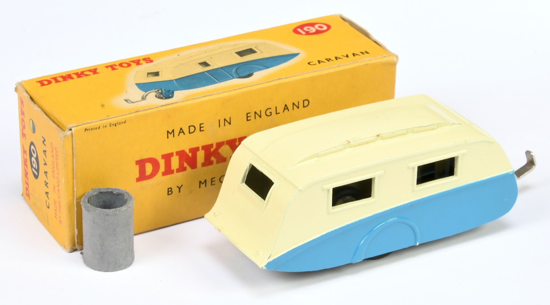 Dinky Toys 190 Caravan - Two-Tone Cream over mid-blue, smooth black metal jockey wheel, chrome dr... - Image 2 of 2