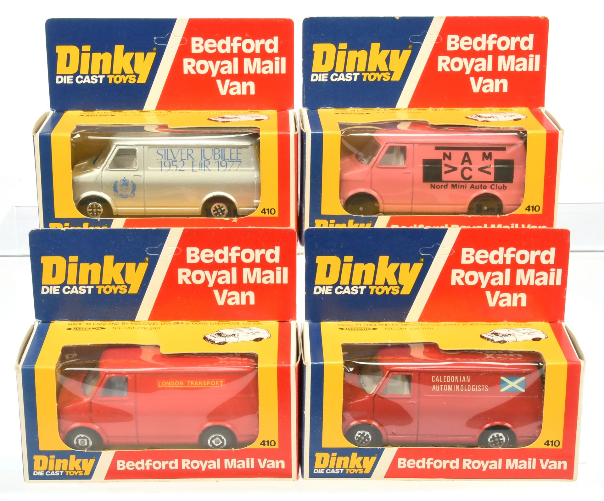 Dinky Toys 410/412 Bedford Promotional Vans  Group Of 4 -  (1) " Caledonian Autominologists", (2)...