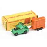 Dinky Toys Dublo 073 Land Rover with Horse Box - Mid-green Land Rover with silver trim, metal tow...