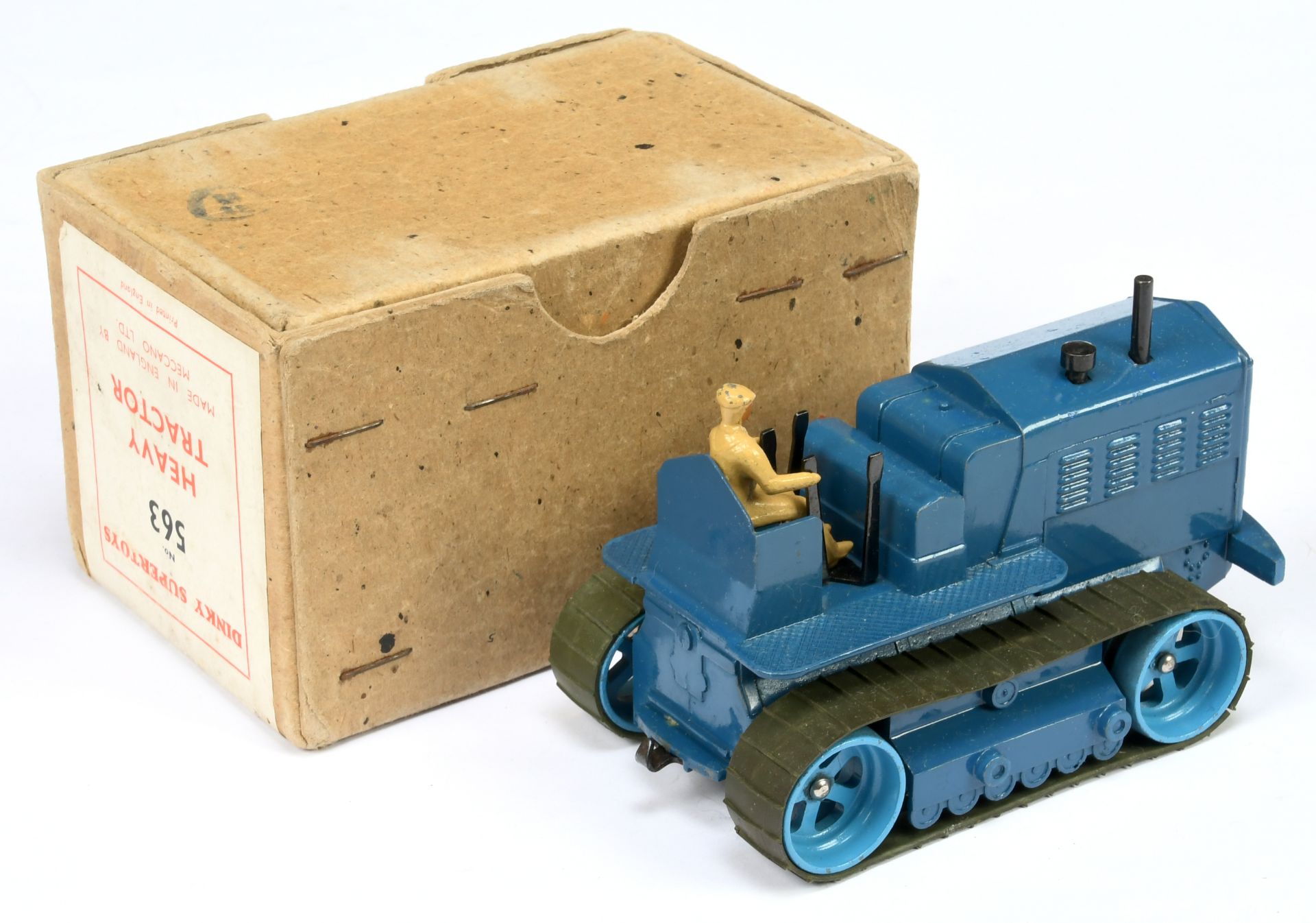 Dinky Toys 563 Heavy Tractor - Blue Body, mid-blue metal rollers with rubber tracks, metal tow ho... - Bild 2 aus 2