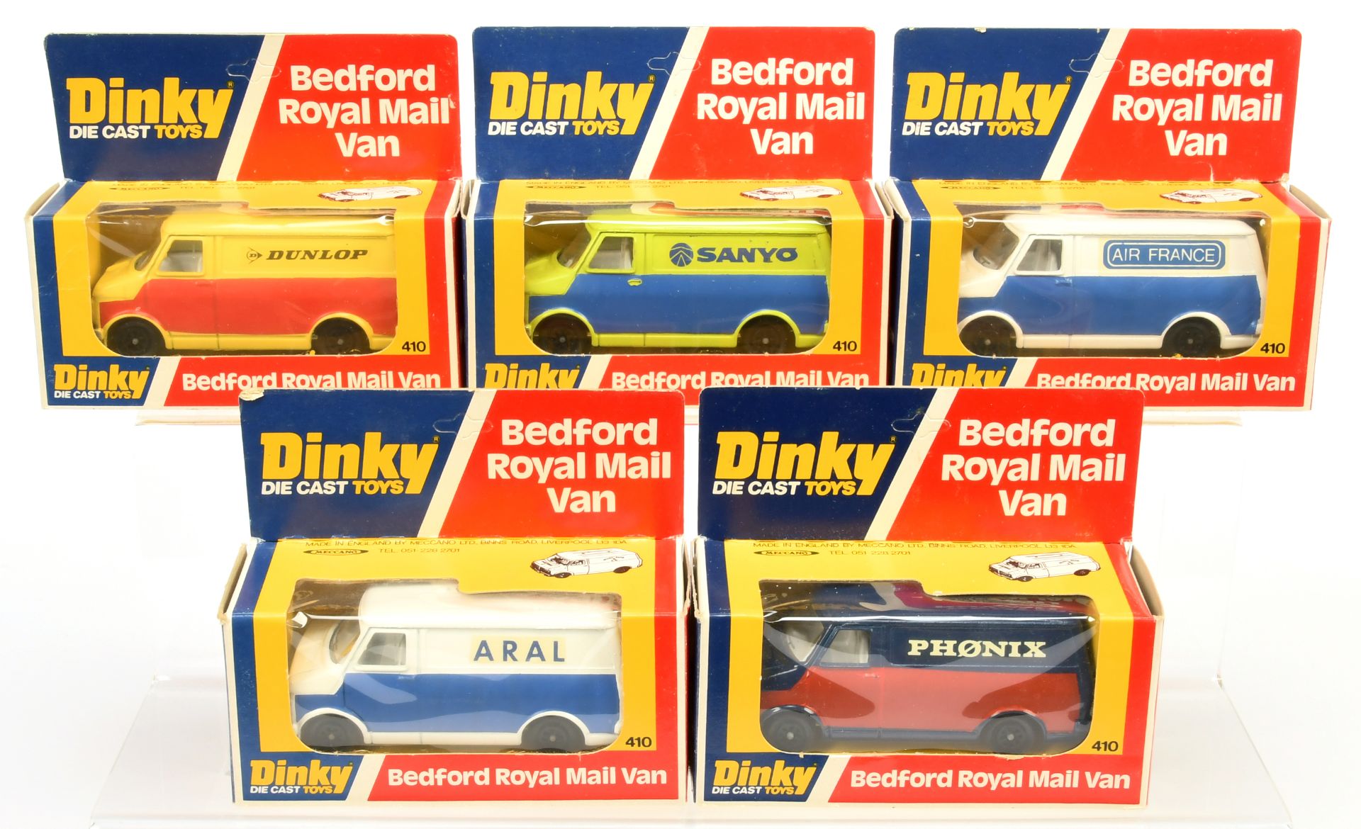 Dinky Toys 410/412 Bedford Promotional Vans  Group Of 5  -  (1) "Sanyo", (2) "!Phonix", (3) "ARAL...