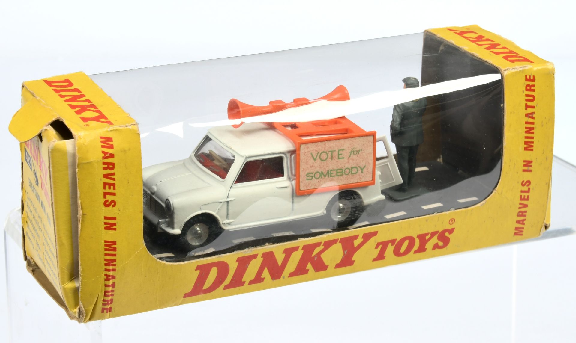 Dinky Toys 492 Mini "Vote For Somebody" - White body, red interior, orange plastics, silver trim ...