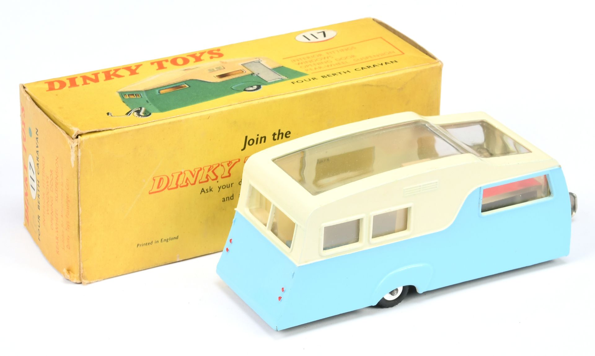 Dinky Toys 117 Four Bert Caravan - Two-Tone Cream over mid-blue, light beige opening side door, r... - Image 2 of 2