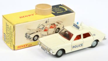 Dinky 255 Ford Zodiac "Police" Car - Off white body and roof box, orange-red interior, chrome tri...