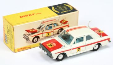 Dinky 205 Ford Cortina Rally Car "Rallye Monte Carlo" - White body with red boot, bonnet and stri...