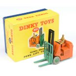 Dinky Toys 401 Coventry Climax Fork Lift Truck - Burnt orange body, black mast, mid-green forks a...