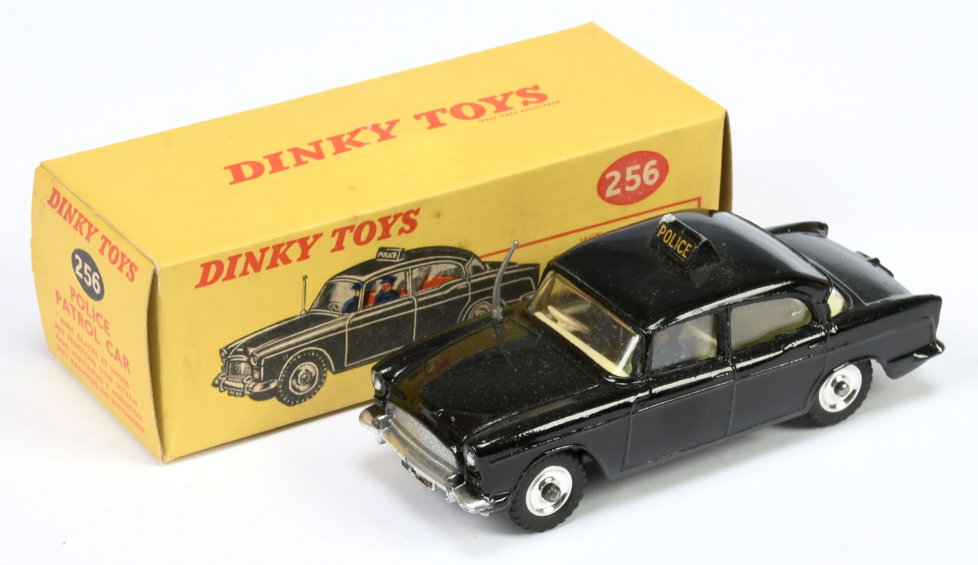 Dinky 256 Humber hawk "Police" Car - Black body, pale cream interior with figures, silver trim, s...