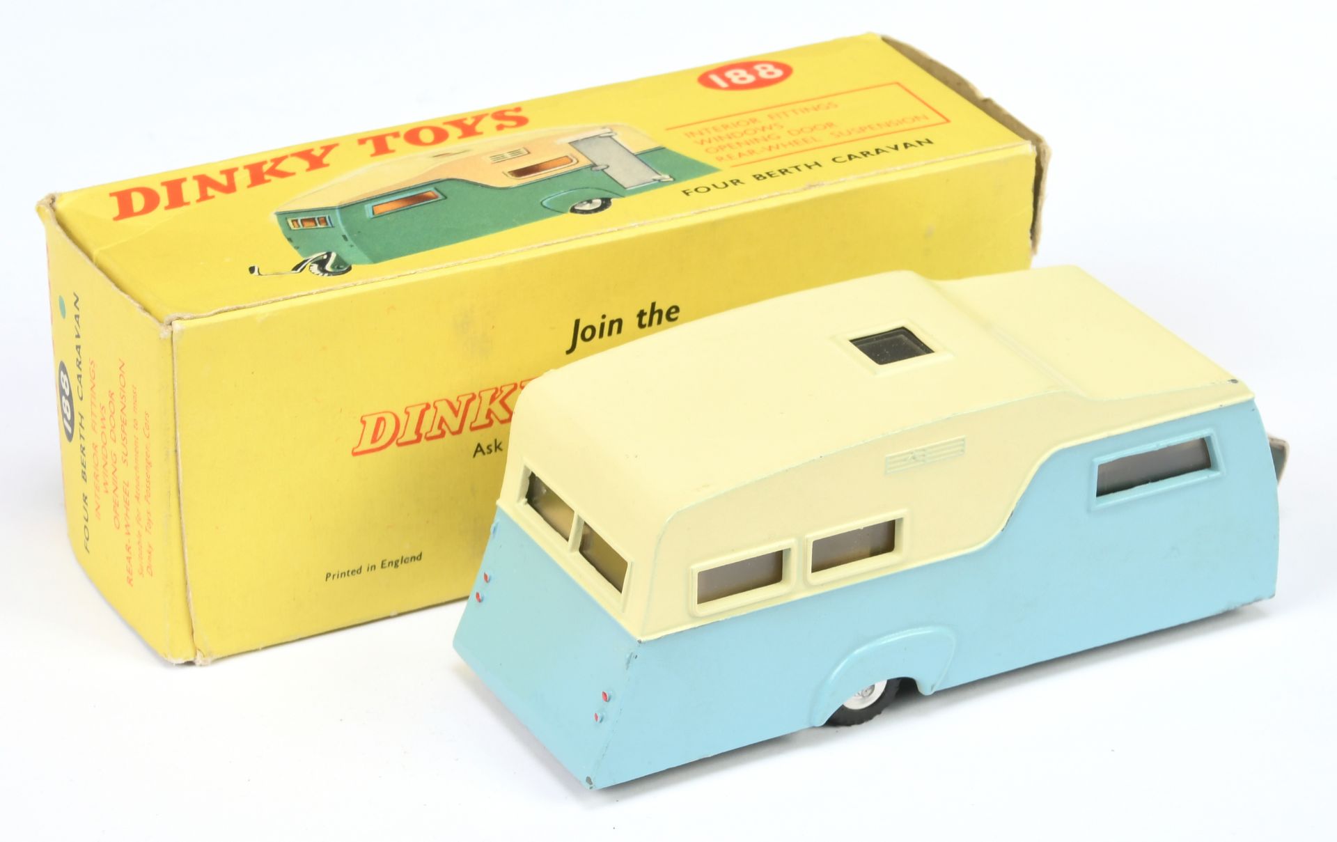 Dinky Toys 188 Four Bert Caravan - Two-Tone Cream over mid-blue, light beige opening side door, c... - Image 2 of 2