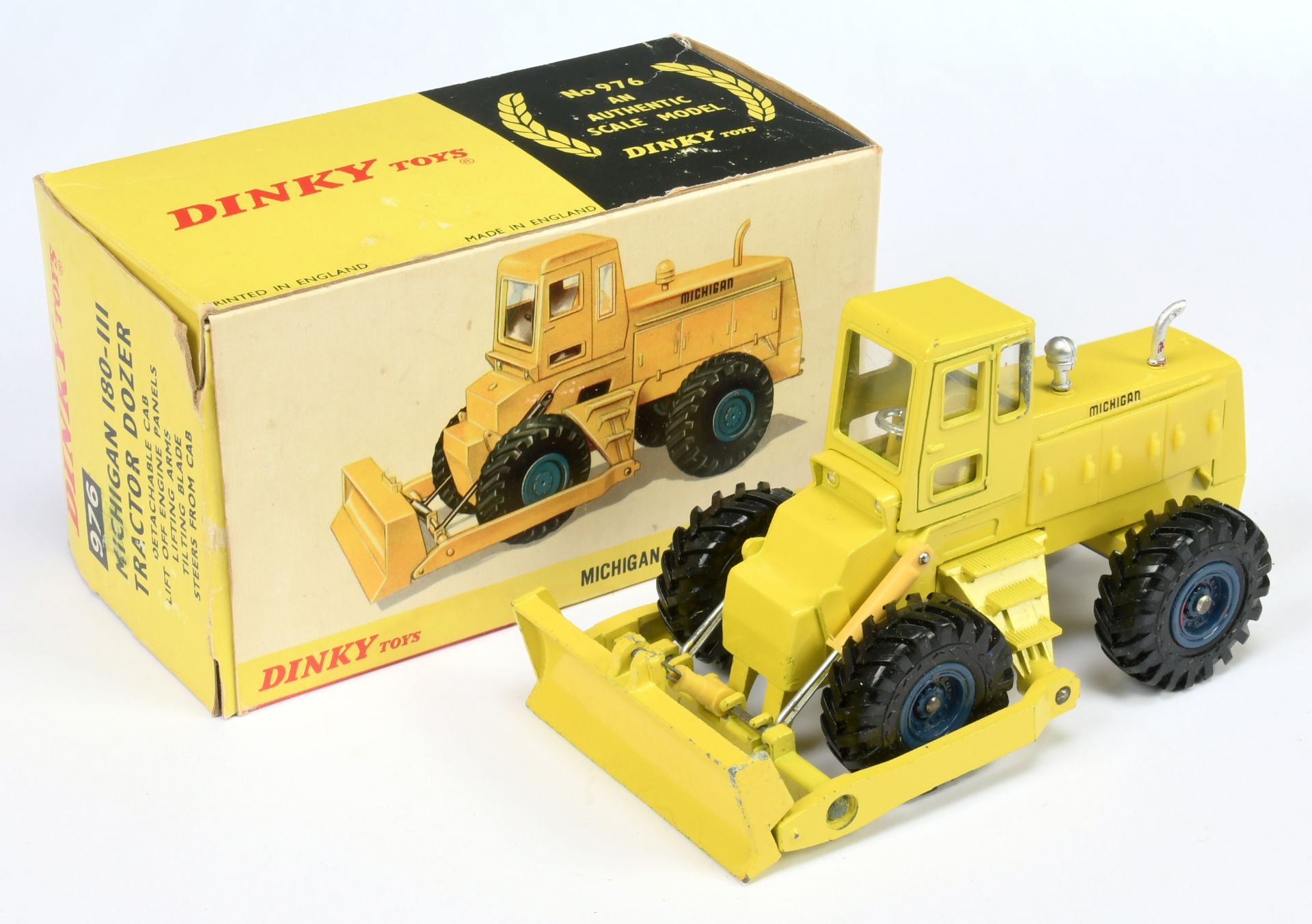 Dinky Toys 976 Michigan 180-111 tractor Dozer - Bright Yellow body,front blade, engine covers and...