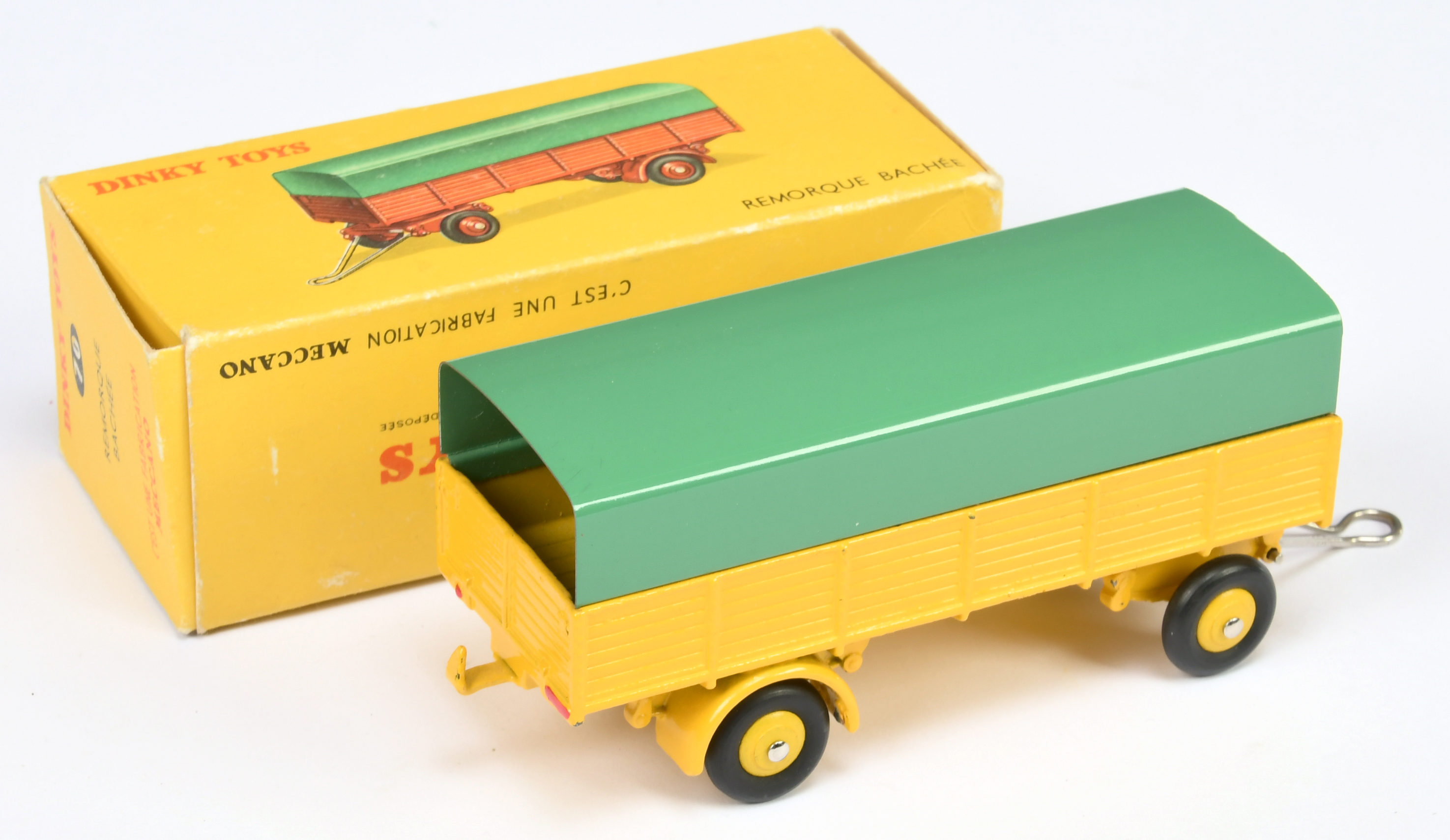 French Dinky Toys 70 Large Trailer - Yellow including convex hubs, green metal tilt, chrome draw ... - Image 2 of 2