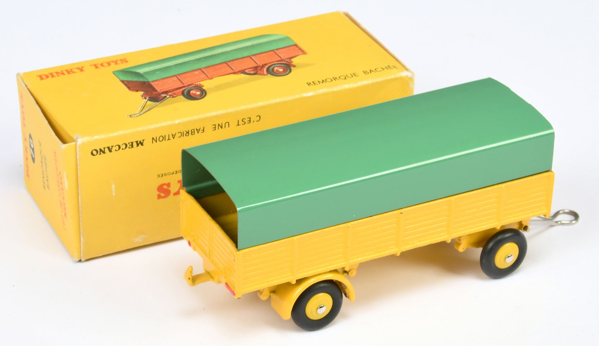 French Dinky Toys 70 Large Trailer - Yellow including convex hubs, green metal tilt, chrome draw ... - Image 2 of 2