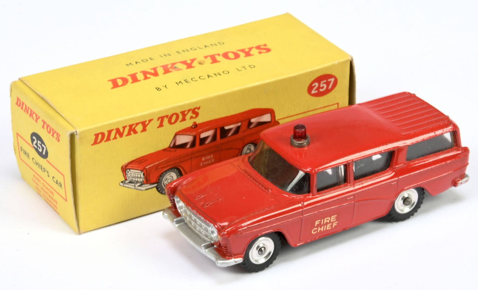 Dinky 257 Nash Rambler "Fire Chief" Car - Red body and roof light, silver trim and chrome spun hubs 