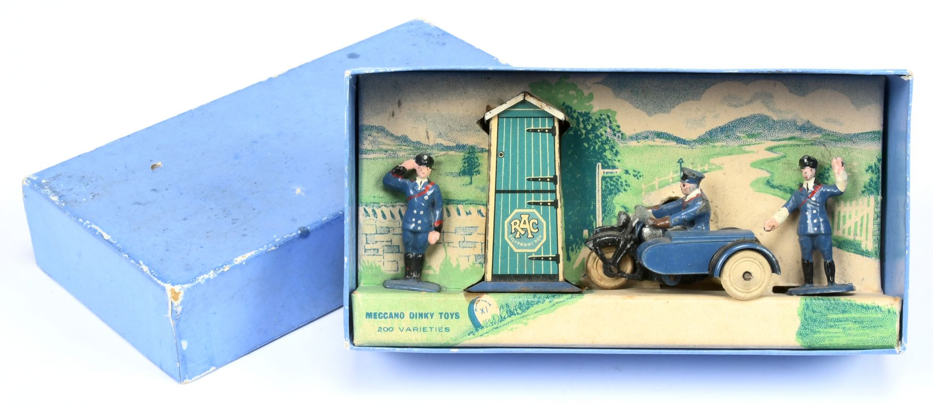 Dinky Pre-War 43 "RAC" Patrol Set - Motorcycle And Side Car - Black and blue with white solid whe...