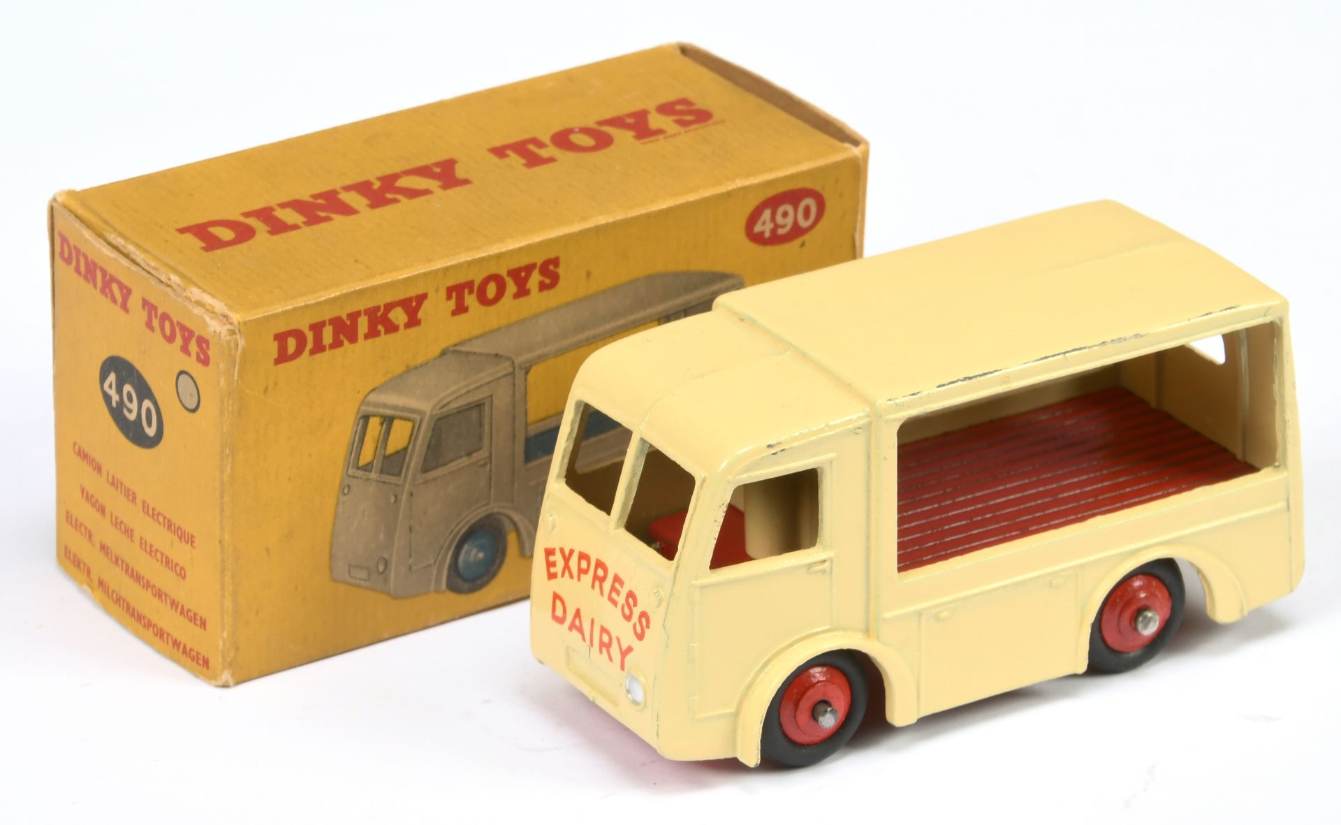 Dinky Toys 490 Electric dairy Van "Express Dairy" - Cream body, red inner back and rigid hubs wit...