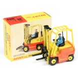 Dinky Toys 404 Conneyancer Fork Lift Truck - Orange body, yellow plastic inner and cage, black fo...