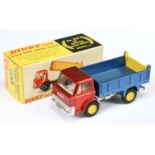 Dinky Toys 438 Ford D800 Tipper Truck - Metallic red cab, dark blue back, silver chassis, white i...