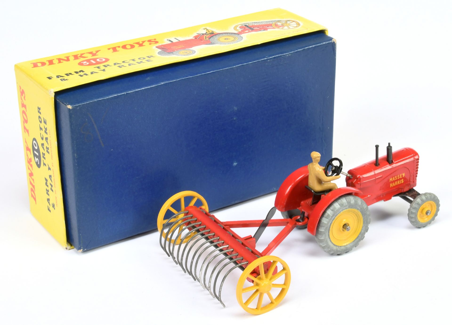 Dinky Toys 310 Farm Tractor Set - To Include Massey Harris Tractor - red body, yellow metal wheel... - Image 2 of 2