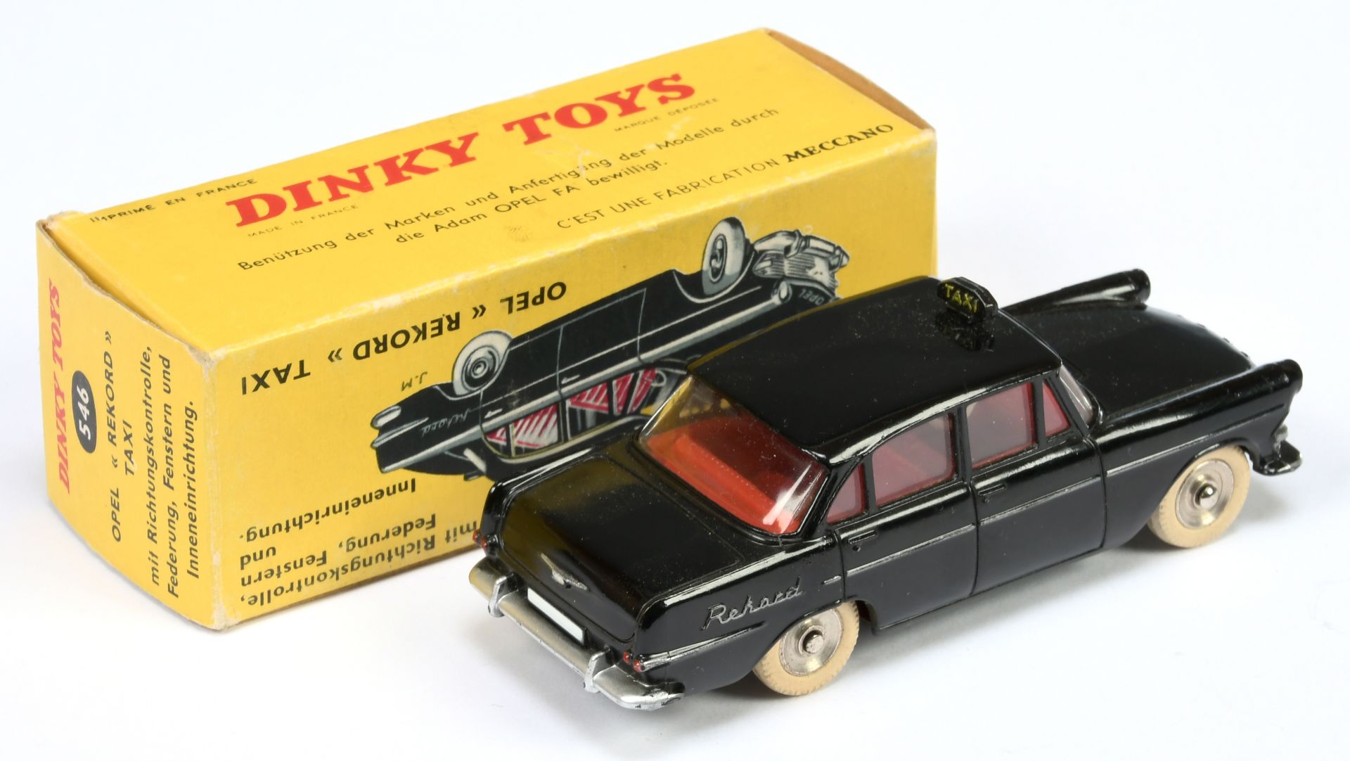 French Dinky Toys 546 Opel Rekord "Taxi" - Black body and roof box, red interior, silver trim ans... - Bild 2 aus 2