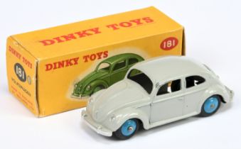 Dinky 181 Volkswagen Saloon (Beetle) - Grey Body, mid-blue, silver tri