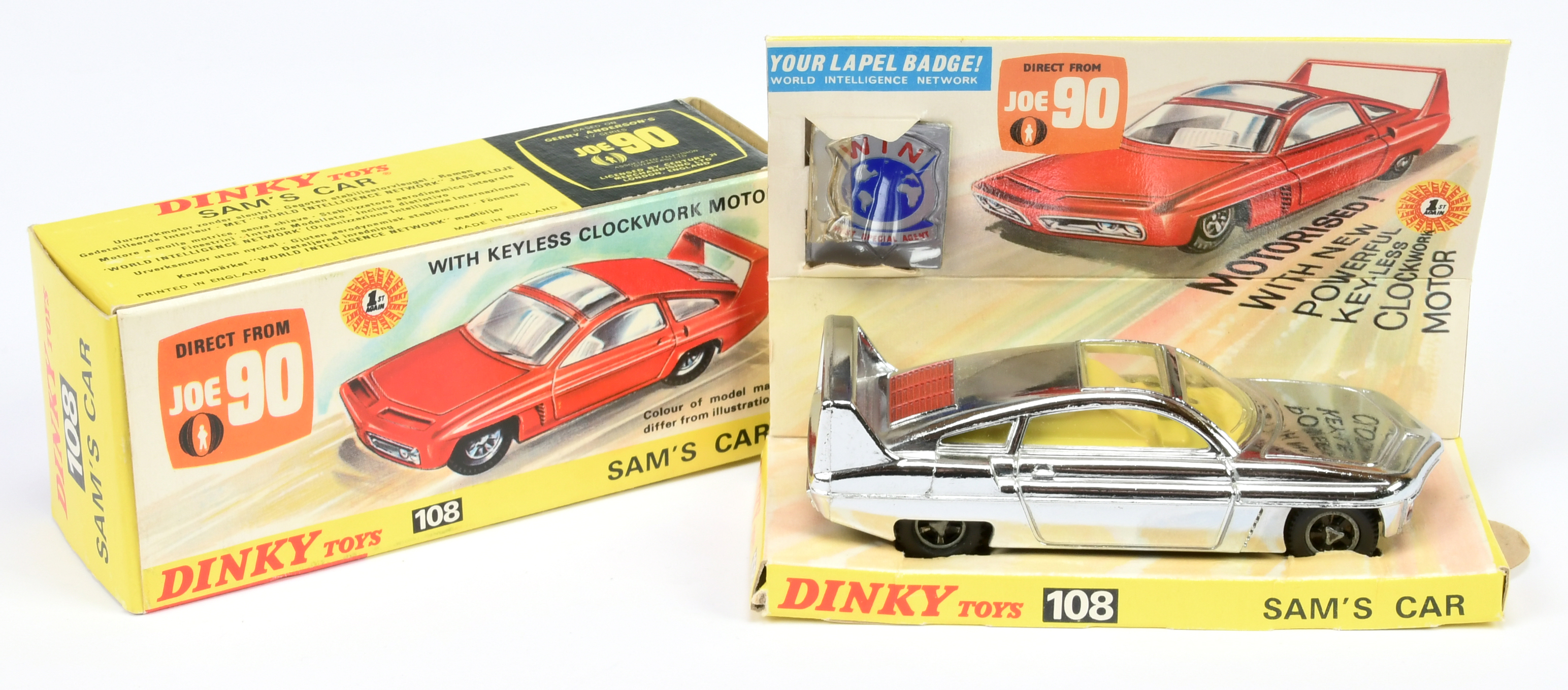 Dinky Toys 108  "Joe 90" Sam's Car  - Chrome Plated body, red engine cover, yellow interior and c...