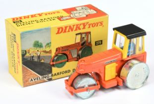 Dinky Toys 279 Aveling Barford Diesel Roller - orange body yellow cab with black roof, yellow pla...