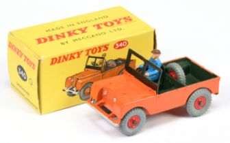 Dinky Toys 340 Land Rover - Orange body, green interior with plastic figure driver, silver trim, ...