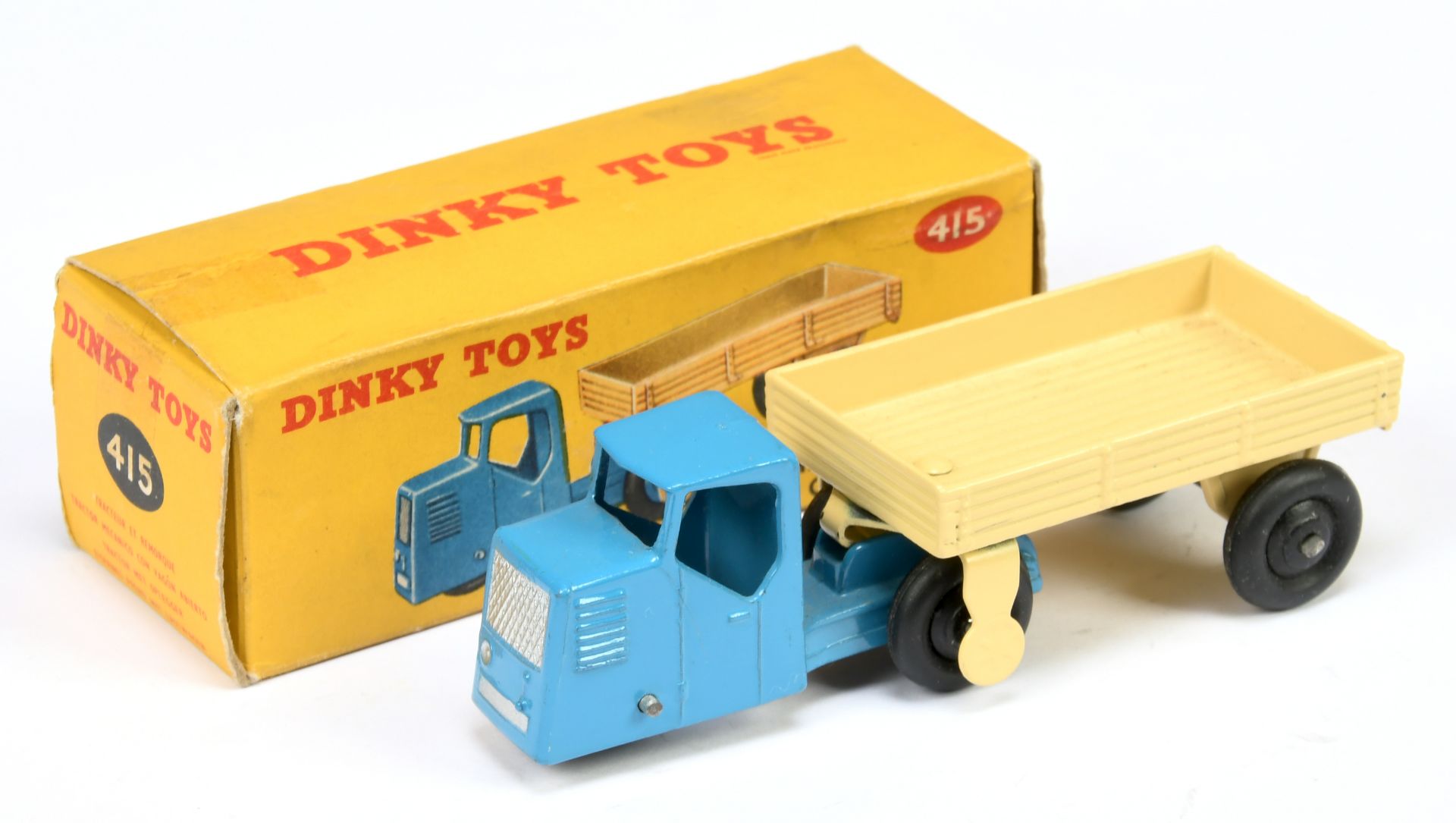 Dinky Toys 415 Mechanical Horse And Open Wagon - Mid-blue unit, silver trim with cream open Trail...