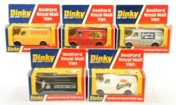 Dinky Toys 410 Bedford Promotional Vans Group Of 5 - (1) "Dunlop Cycle Tryes", (2) "Evening News"...