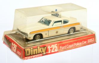 Dinky Toys 2253 (1/25th) Ford Capri "Police" - White body, light blue interior, chrome trim, roof...