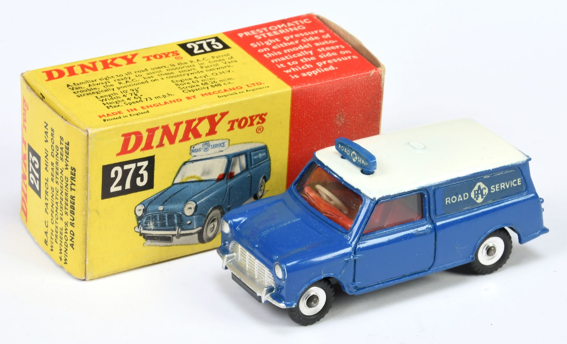 Dinky Toys 273 Mini "RAC Road Service" Blue body and roof sign, white roof, red interior, silver ...