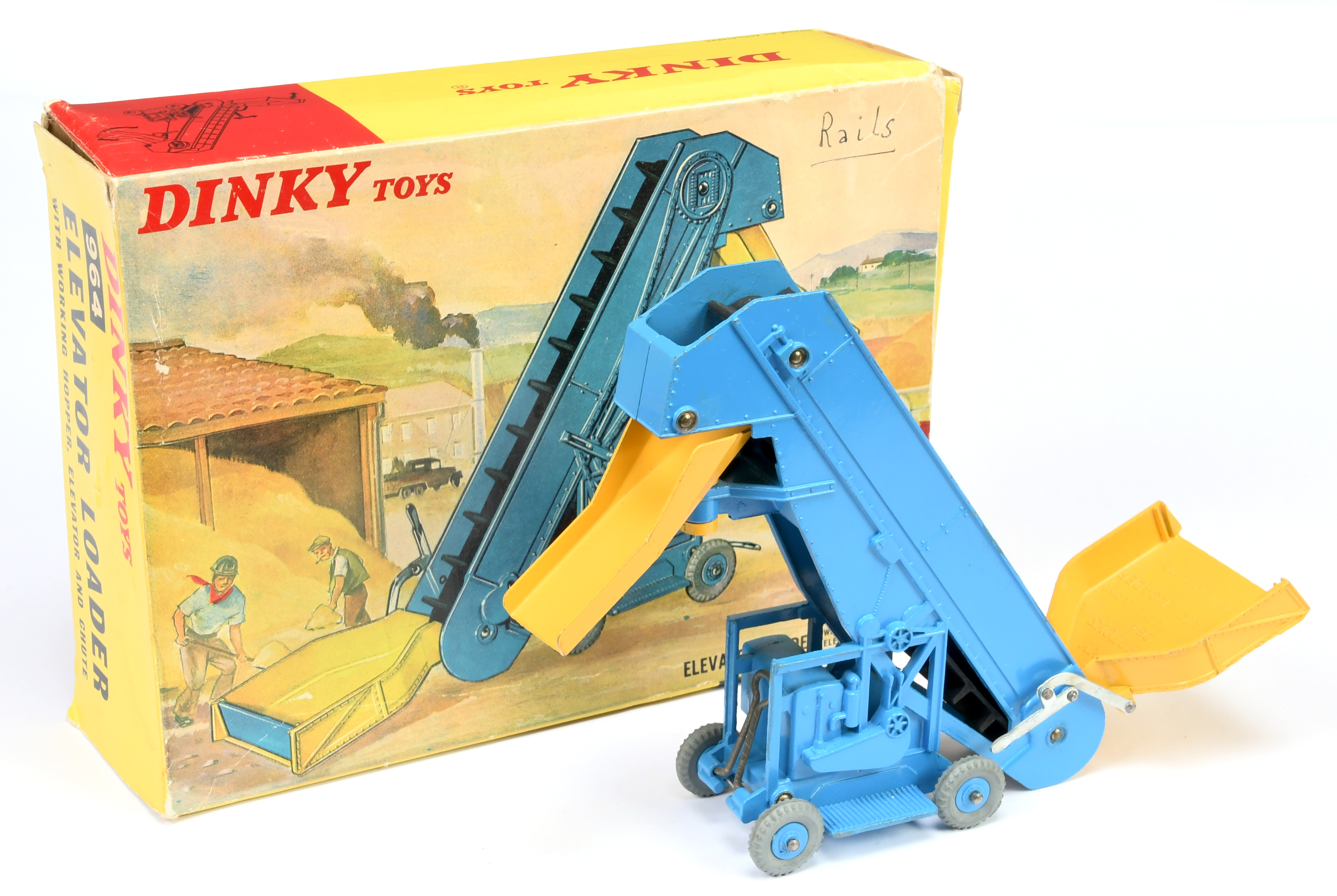 Dinky Toys 964  Elevator Loader - Mid-blue body including plastic hubs , yellow, black rubber belt 