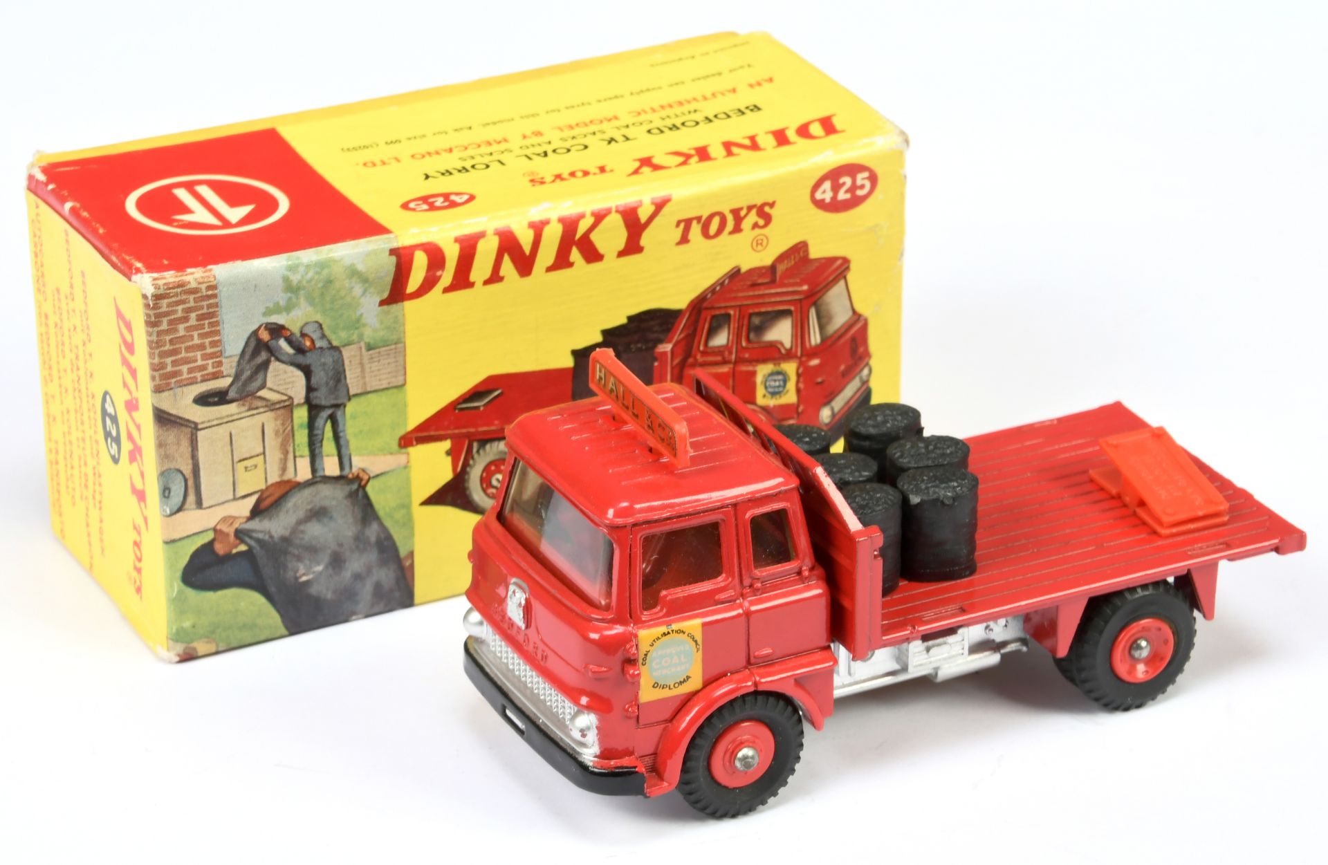 Dinky Toys 425 Bedford TK Coal Truck "Hall & Co Ltd" - Red cab, back and interior (harder variati...